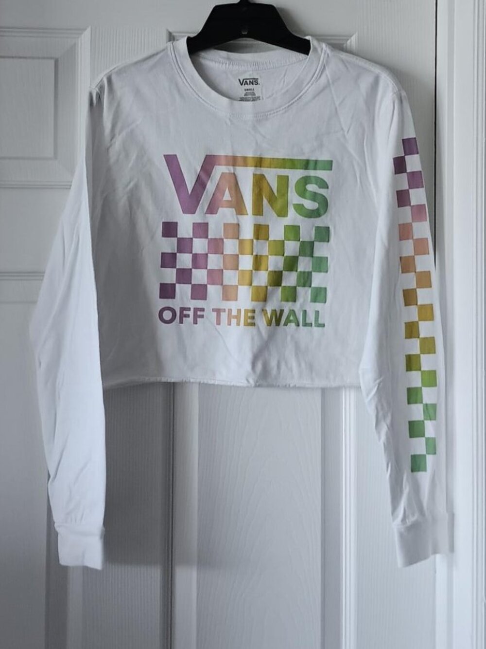 VANS Womens Tshirt OFF THE WALL Long Sleeve Crop Top Size Small